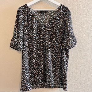 Suzanne Betro V-Neck Floral Short Sleeve Blouse Size XL